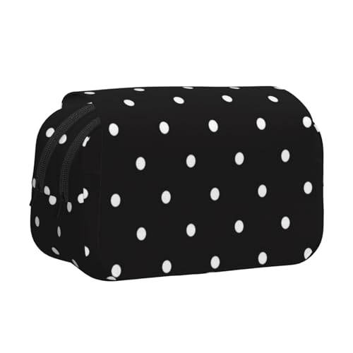 GSGCSBYMLG Federmäppchen mit weißem Punktemuster, doppeltes Klappetui, tragbares Schreibwarenetui, Schwarz , Einheitsgröße, Münztasche von GSGCSBYMLG
