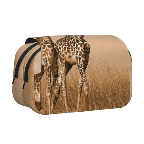 GSGCSBYMLG Federmäppchen mit zwei Giraffen, bedruckt mit doppeltem Klappetui, tragbares Schreibwarenetui, Schwarz , Einheitsgröße, Münztasche von GSGCSBYMLG