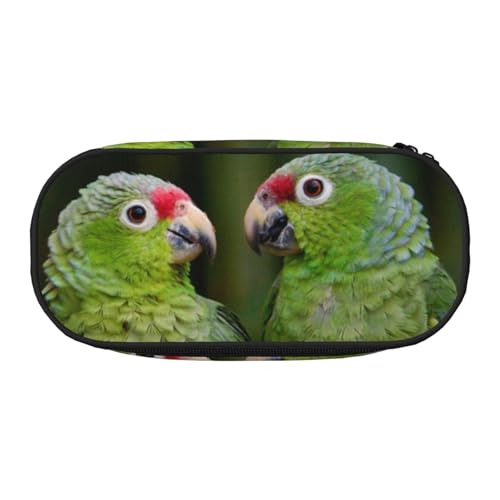 GSGCSBYMLG Federmäppchen mit zwei Papageien auf grüner Palme bedruckt, Federmäppchen, tragbares Schreibwarenetui, Schwarz , Einheitsgröße, Münztasche von GSGCSBYMLG