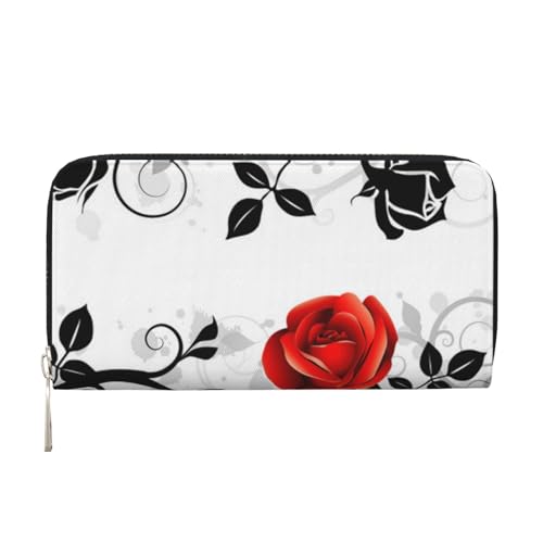 GSGCSBYMLG Floral Rose Efeu mit Blättern Frühling bedrucktes Leder Handtasche Herren Damen Reißverschluss Clutch Kartenhalter, Schwarz , Einheitsgröße von GSGCSBYMLG
