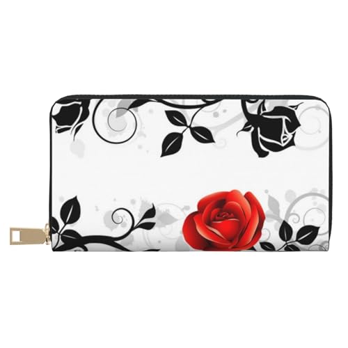 GSGCSBYMLG Floral Rose Ivy with Leaves Spring Printed Leather Wallet Large Travel Wallet Men Women Zip Clutch Card Holder, weiß, Einheitsgröße von GSGCSBYMLG