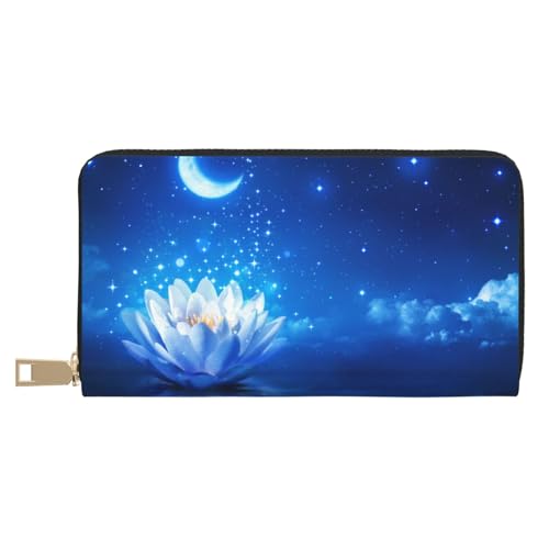 GSGCSBYMLG Flower and Moon Starry Night Printed Leather Wallet Large Travel Wallet Men Women Zip Clutch Card Holder, weiß, Einheitsgröße von GSGCSBYMLG