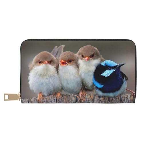 GSGCSBYMLG Four Birds Printed Leather Wallet Large Travel Wallet Men Women Zip Clutch Card Holder, weiß, Einheitsgröße von GSGCSBYMLG