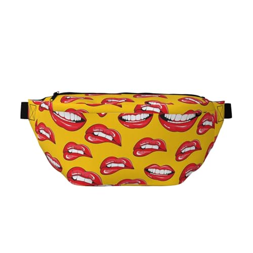 GSGCSBYMLG Frauen lächeln und beißen ihre roten Lippen, bedruckte Umhängetasche, Hüfttasche, lässige Brusttasche von GSGCSBYMLG