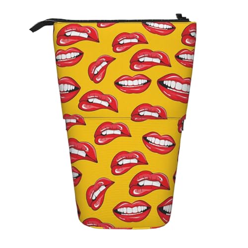 GSGCSBYMLG Frauen lächeln und beißen ihre roten Lippen, bedrucktes Teleskop-Federmäppchen, vertikales Federmäppchen von GSGCSBYMLG