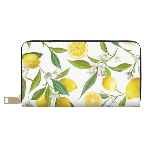 GSGCSBYMLG Fresh Tropical Lemons Printed Leather Wallet Large Travel Wallet Men Women Zip Clutch Card Holder, weiß, Einheitsgröße von GSGCSBYMLG