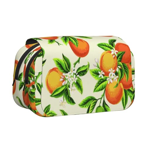 GSGCSBYMLG Gelbe Blüte und Orangenfrüchte bedrucktes doppeltes Klapp-Federmäppchen, tragbares Schreibwarenetui, Schwarz , Einheitsgröße, Münztasche von GSGCSBYMLG