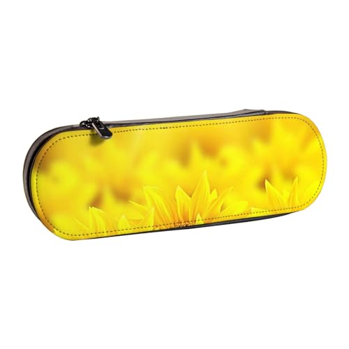 GSGCSBYMLG Gelbe Sonnenblumen-bedruckte Leder-Federmäppchen, Schreibwarentasche von GSGCSBYMLG