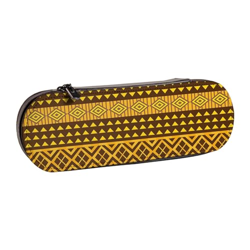 GSGCSBYMLG Gelbe und braune Dreiecke bedrucktes Leder-Federmäppchen, Schreibwarentasche von GSGCSBYMLG