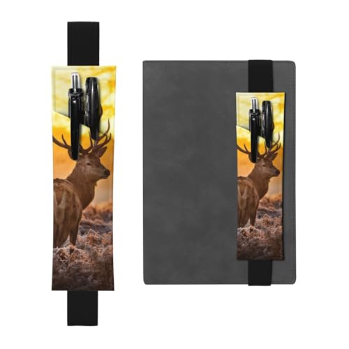 GSGCSBYMLG Geweih rotes Hirsch bedrucktes Leder-Stifthalter-Lesezeichen-Federmäppchen, Schwarz , Einheitsgröße, Münztasche von GSGCSBYMLG