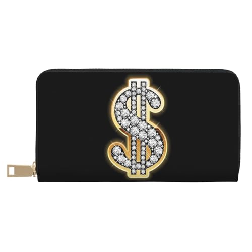 GSGCSBYMLG Gold Dollar Sign Printed Leather Wallet Large Travel Wallet Men Women Zip Clutch Card Holder, weiß, Einheitsgröße von GSGCSBYMLG