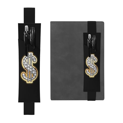 GSGCSBYMLG Goldenes Dollarzeichen bedrucktes Leder-Stifthalter Lesezeichen Federmäppchen, Schwarz , Einheitsgröße, Münztasche von GSGCSBYMLG