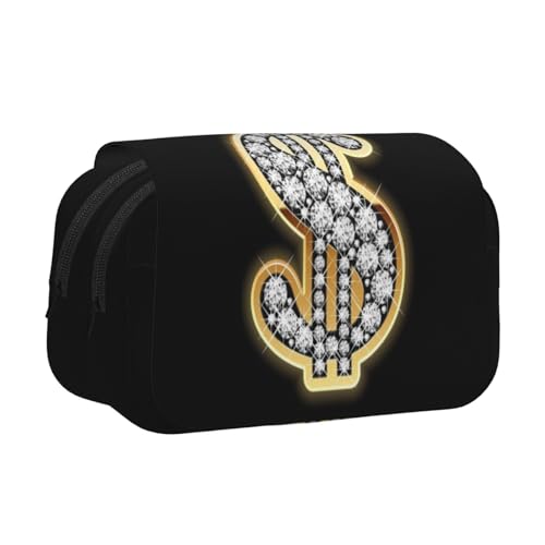 GSGCSBYMLG Goldenes Dollarzeichen bedrucktes doppeltes Klapp-Federmäppchen, tragbares Schreibwarenetui, Schwarz , Einheitsgröße, Münztasche von GSGCSBYMLG
