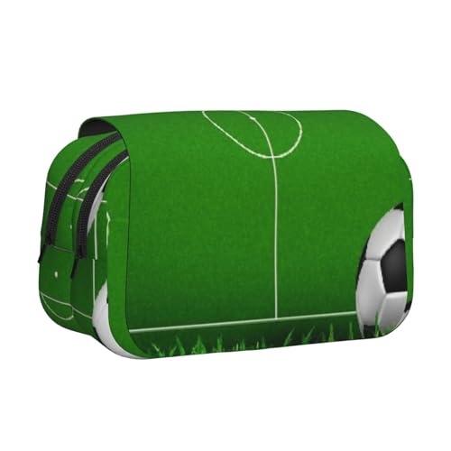 GSGCSBYMLG Green Grass Field Federmäppchen, Motiv: Fußballspielplatz, bedruckt, doppeltes Klappetui, tragbares Schreibwarenetui, Schwarz , Einheitsgröße, Münztasche von GSGCSBYMLG