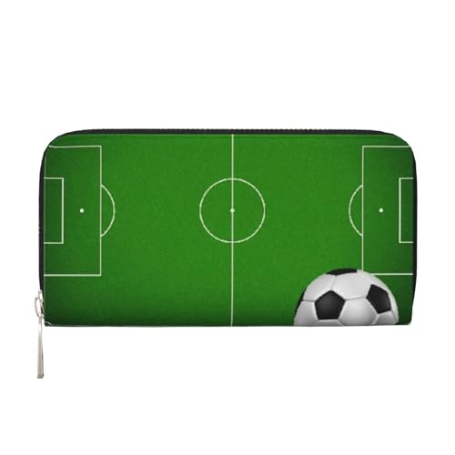 GSGCSBYMLG Green Grass Field Soccer Playground The Ball Printed Leather Hand Wallet Men Women Zip Clutch Card Holder, Schwarz , Einheitsgröße von GSGCSBYMLG