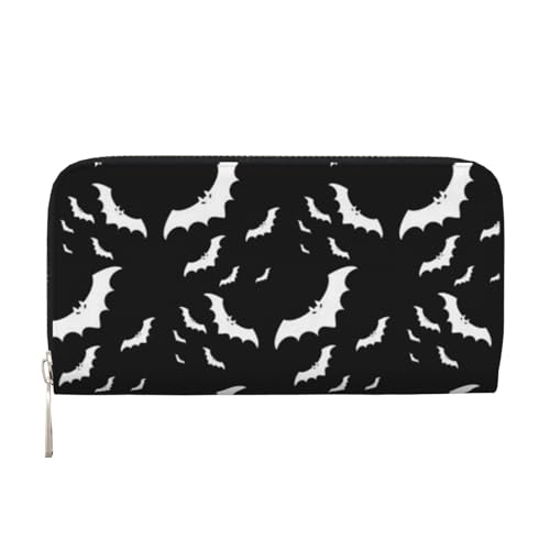 GSGCSBYMLG Halloween Flying Bats Printed Leather Hand Wallet Men Women Zip Clutch Card Holder, Schwarz , Einheitsgröße von GSGCSBYMLG