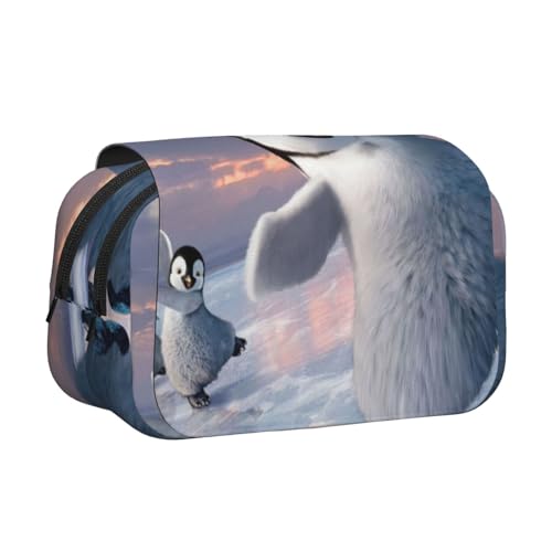 GSGCSBYMLG Happy Penguin bedrucktes doppeltes Klapp-Federmäppchen, tragbares Schreibwarenetui, Schwarz , Einheitsgröße, Münztasche von GSGCSBYMLG