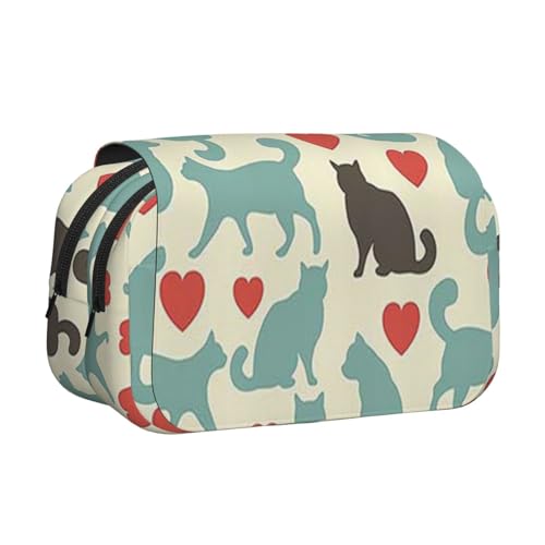 GSGCSBYMLG Happy Walking Kitty Federmäppchen, doppeltes Klappetui, tragbares Schreibwarenetui, Schwarz , Einheitsgröße, Münztasche von GSGCSBYMLG