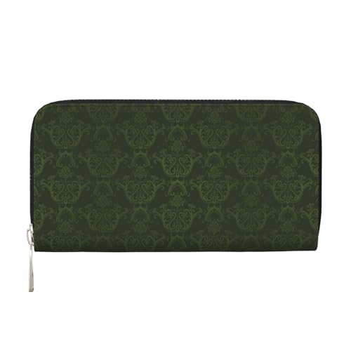 GSGCSBYMLG Hunter Green Floral Petals Pattern Printed Leather Hand Wallet Men Women Zip Clutch Card Holder, Schwarz , Einheitsgröße von GSGCSBYMLG