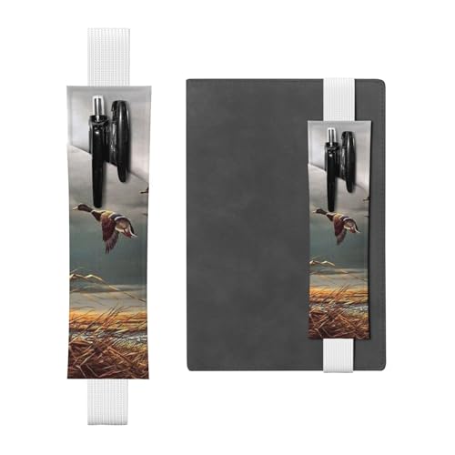 GSGCSBYMLG Jagd fliegende Wildenten bedruckter Leder-Stifthalter Lesezeichen Federmäppchen, weiß, Einheitsgröße, Münztasche von GSGCSBYMLG