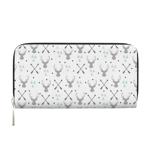 GSGCSBYMLG Jagdpfeile Dreiecke Hirsch bedruckte Leder-Handtasche Herren Damen Reißverschluss Clutch Kartenhalter, Schwarz , Einheitsgröße von GSGCSBYMLG