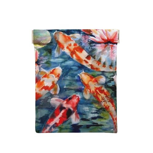 GSGCSBYMLG Japanischer Koi-Fisch bedruckte tragbare Münztasche Leder Schleuder Münzbörse, weiß, Einheitsgröße, Klassisch von GSGCSBYMLG