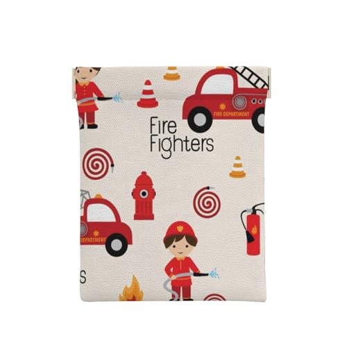 GSGCSBYMLG Kleine Jungen und Mädchen in Feuerwehrleuten bedruckte tragbare Münztasche Leder Schleuder Münzbörse, weiß, Einheitsgröße, Klassisch von GSGCSBYMLG