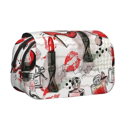 GSGCSBYMLG Kosmetik-Lippenstifte, Parfüm, Kunstdruck, doppeltes Klappetui, tragbares Schreibwarenetui, Schwarz , Einheitsgröße, Münztasche von GSGCSBYMLG