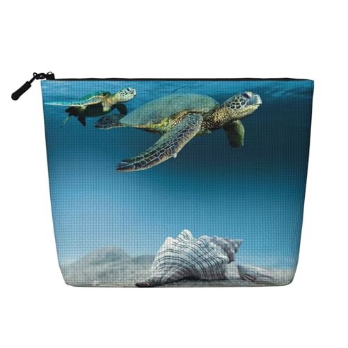 GSGCSBYMLG Kosmetiktasche aus künstlichem Hanf, Motiv: Meeresmuschel, Seestern, Schildkröte, bedruckt, Reise-Kulturbeutel, Organizer-Tasche, Schwarz , Einheitsgröße von GSGCSBYMLG