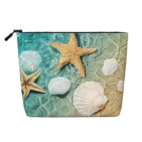 GSGCSBYMLG Kosmetiktasche aus künstlichem Hanf, Motiv: Muscheln, Seestern, bedruckt, Reise-Kulturbeutel, Organizer-Tasche, Schwarz , Einheitsgröße von GSGCSBYMLG