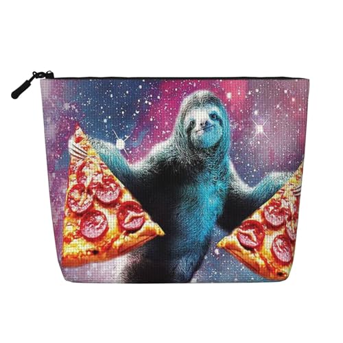 GSGCSBYMLG Kosmetiktasche aus künstlichem Hanf, Motiv: Pizza-Faultier, Reise-Kulturbeutel, Organizer-Tasche, Schwarz , Einheitsgröße von GSGCSBYMLG
