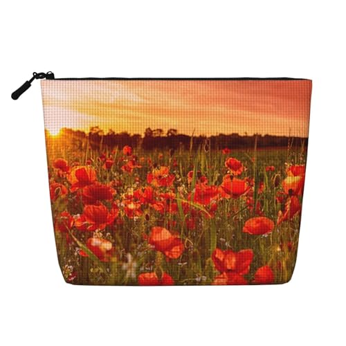GSGCSBYMLG Kosmetiktasche aus künstlichem Hanf, Motiv: Sonnenuntergang, Blumenfeld, bedruckt, Reise-Kulturbeutel, Organizer-Tasche, Schwarz , Einheitsgröße von GSGCSBYMLG