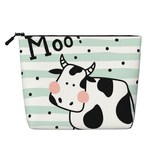 GSGCSBYMLG Kosmetiktasche aus künstlichem Hanf, mit Kuhmotiv, gepunktet, Reise-Kulturbeutel, Organizer-Tasche, Schwarz , Einheitsgröße von GSGCSBYMLG