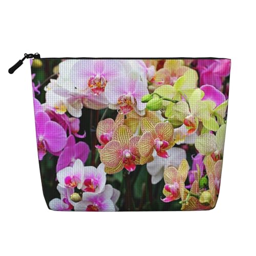 GSGCSBYMLG Kosmetiktasche aus künstlichem Hanf, mit Orchideen-Motiv, Reise-Kulturbeutel, Organizer-Tasche, Schwarz , Einheitsgröße von GSGCSBYMLG