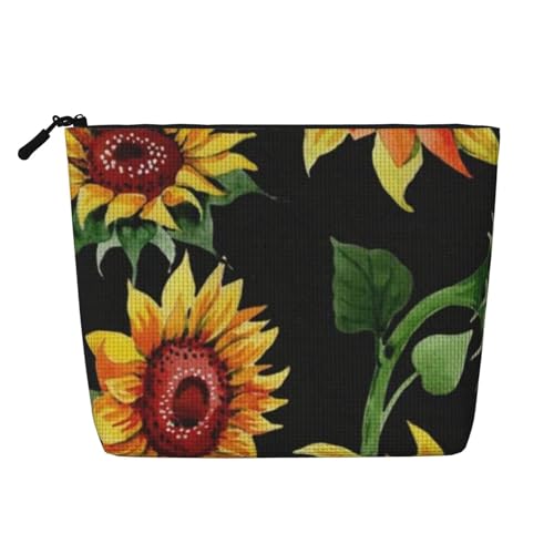 GSGCSBYMLG Kosmetiktasche aus künstlichem Hanf, mit Sonnenblumen-Motiv, Reise-Kulturbeutel, Organizer-Tasche, Schwarz , Einheitsgröße von GSGCSBYMLG