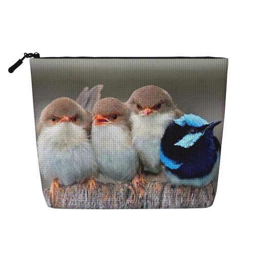 GSGCSBYMLG Kosmetiktasche aus künstlichem Hanf mit vier Vögeln bedruckt, Reise-Kulturbeutel, Organizer-Tasche, Schwarz , Einheitsgröße von GSGCSBYMLG