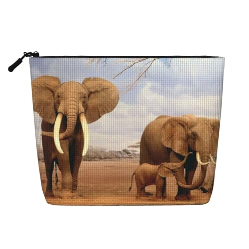 GSGCSBYMLG Kosmetiktasche mit Elefantenfamilie, bedruckt, künstlicher Hanf, Reise-Kulturbeutel, Organizer-Tasche, Schwarz , Einheitsgröße von GSGCSBYMLG
