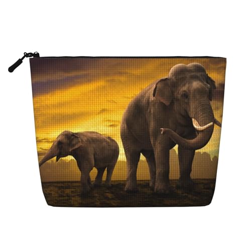 GSGCSBYMLG Kulturbeutel, Motiv: Sonnenuntergang, Elefant, bedruckt, künstlicher Hanf, Reise-Kulturbeutel, Organizer-Tasche, Schwarz , Einheitsgröße von GSGCSBYMLG