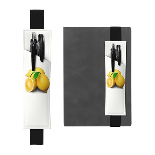 GSGCSBYMLG Leder-Stifthalter mit Zitronenmuster, Lesezeichen, Federmäppchen, Schwarz , Einheitsgröße, Münztasche von GSGCSBYMLG