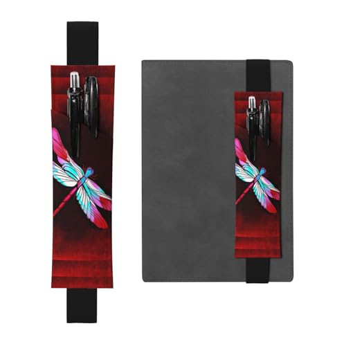 GSGCSBYMLG Libelle auf rotem Hintergrund, bedruckter Leder-Stifthalter, Lesezeichen, Federmäppchen, Schwarz , Einheitsgröße, Münztasche von GSGCSBYMLG