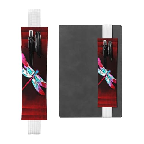 GSGCSBYMLG Libelle auf rotem Hintergrund, bedruckter Leder-Stifthalter, Lesezeichen, Federmäppchen, weiß, Einheitsgröße, Münztasche von GSGCSBYMLG