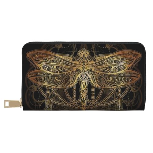 GSGCSBYMLG Libelle bedruckte Ledergeldbörse große Reisebrieftasche Herren Damen Reißverschluss Clutch Kartenhalter, weiß, Einheitsgröße von GSGCSBYMLG