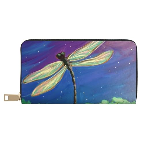 GSGCSBYMLG Libellenmalerei bedruckte Ledergeldbörse große Reisebrieftasche Herren Damen Reißverschluss Clutch Kartenhalter, weiß, Einheitsgröße von GSGCSBYMLG