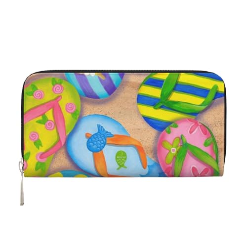 GSGCSBYMLG Lustige Flip-Flops Hausschuhe Kunst Sandalen Bedruckte Leder Hand Geldbörse Herren Damen Reißverschluss Clutch Kartenhalter, Schwarz , Einheitsgröße von GSGCSBYMLG