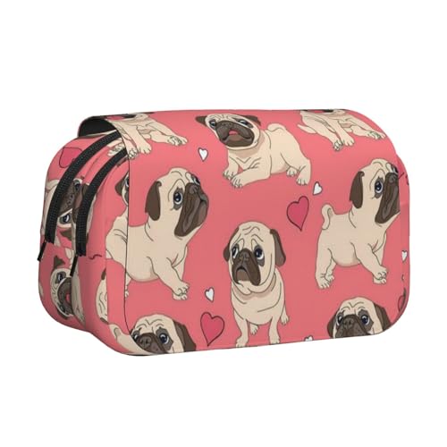 GSGCSBYMLG Lustiges Federmäppchen mit Mops-Motiv, bedruckt, doppeltes Klappetui, tragbares Schreibwarenetui, Schwarz , Einheitsgröße, Münztasche von GSGCSBYMLG