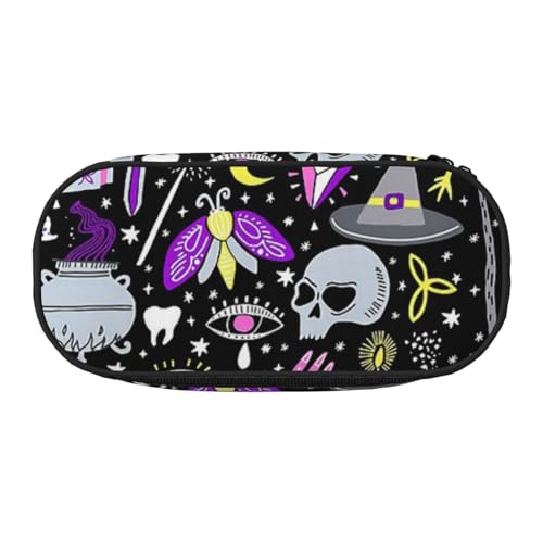 GSGCSBYMLG Magische Hexe Hexerei Böhmische Zeichnung Bedrucktes Federmäppchen Federmäppchen Tragbare Schreibwarenetui, Schwarz , Einheitsgröße, Münztasche von GSGCSBYMLG