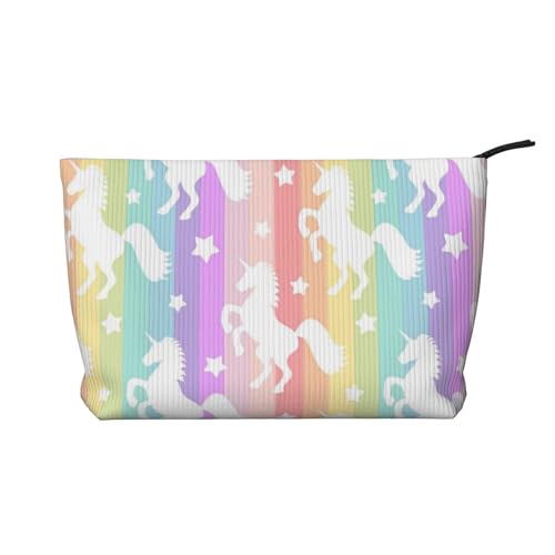 GSGCSBYMLG Make-up-Tasche aus Cord mit Einhörnern auf bunten Streifen, bedruckt, Reise-Kulturbeutel, Reise-Organizer-Tasche, Schwarz , Einheitsgröße GSGCSBYMLG Make-up-Tasche aus Cord mit Einhörnern auf bunten Streifen, bedruckt, Reise-Kulturbeutel, Reise-Organizer-Tasche, Schwarz , Einheitsgröße von GSGCSBYMLG