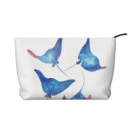 GSGCSBYMLG Make-up-Tasche aus Kord, Motiv: Meerestiere mit Stachelrochen, Reise-Kulturbeutel, Reise-Organizer-Tasche, Schwarz , Einheitsgröße von GSGCSBYMLG