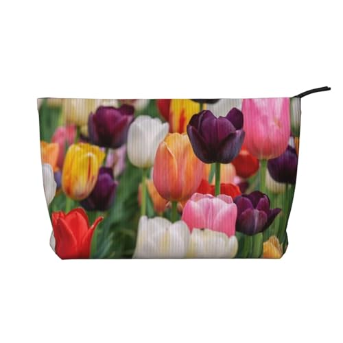 GSGCSBYMLG Make-up-Tasche aus Kordsamt mit Tulpenmotiv, Reise-Kulturbeutel, Reise-Organizer-Tasche, Schwarz , Einheitsgröße von GSGCSBYMLG
