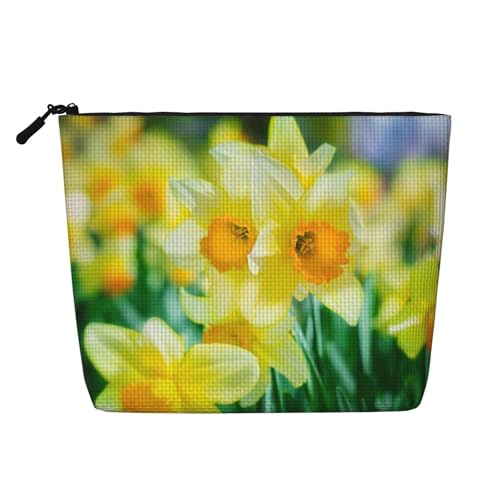 GSGCSBYMLG Make-up-Tasche aus künstlichem Hanf, Motiv: Narzissenblumen, Reise-Kulturbeutel, Organizer-Tasche, Schwarz , Einheitsgröße von GSGCSBYMLG